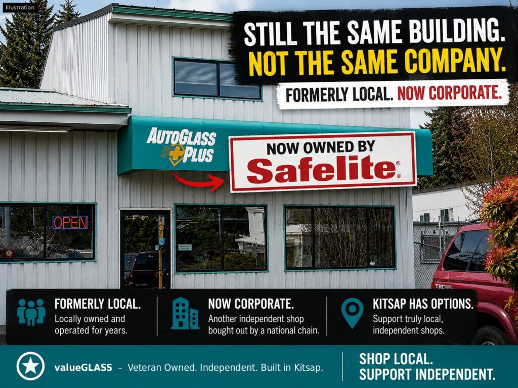 Auto Glass Plus in Bremerton is now part of Safelite; valueGLASS is the independent, veteran-owned option in Kitsap