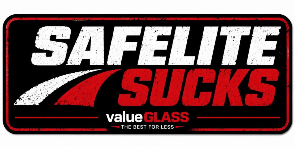 Safelite Sucks bumper sticker from valueGLASS and The Independent Kitsap