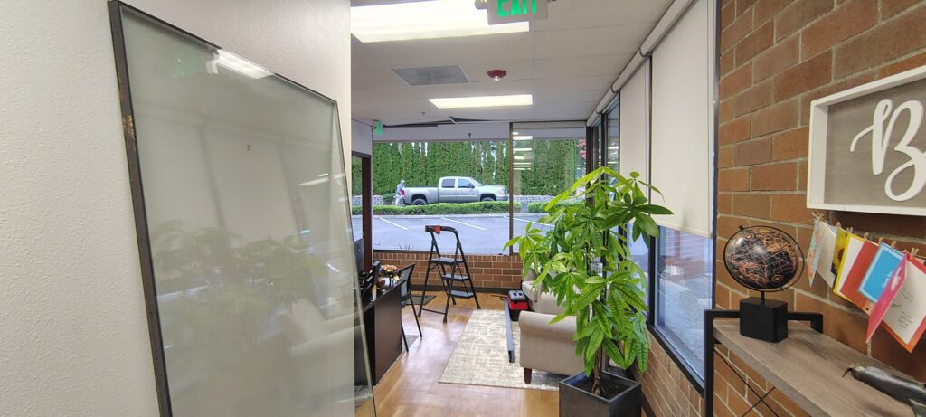 Old pane removed during storefront glass replacement in Silverdale